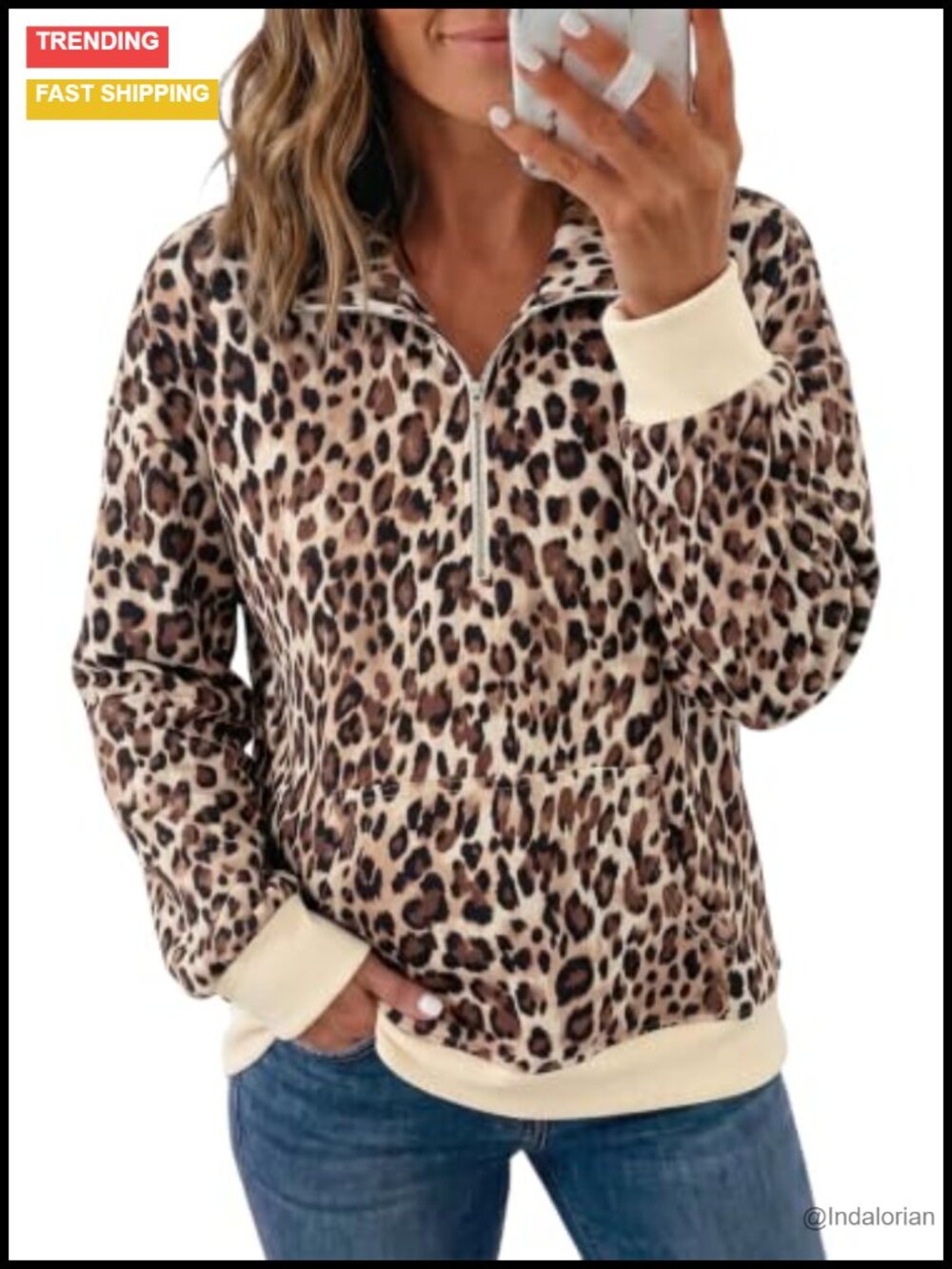Half Zip Long Sleeve Pullover Sweatshirt with Kangaroo Pocket Loose Fit